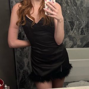 Cute little black dress silky with fur bottom